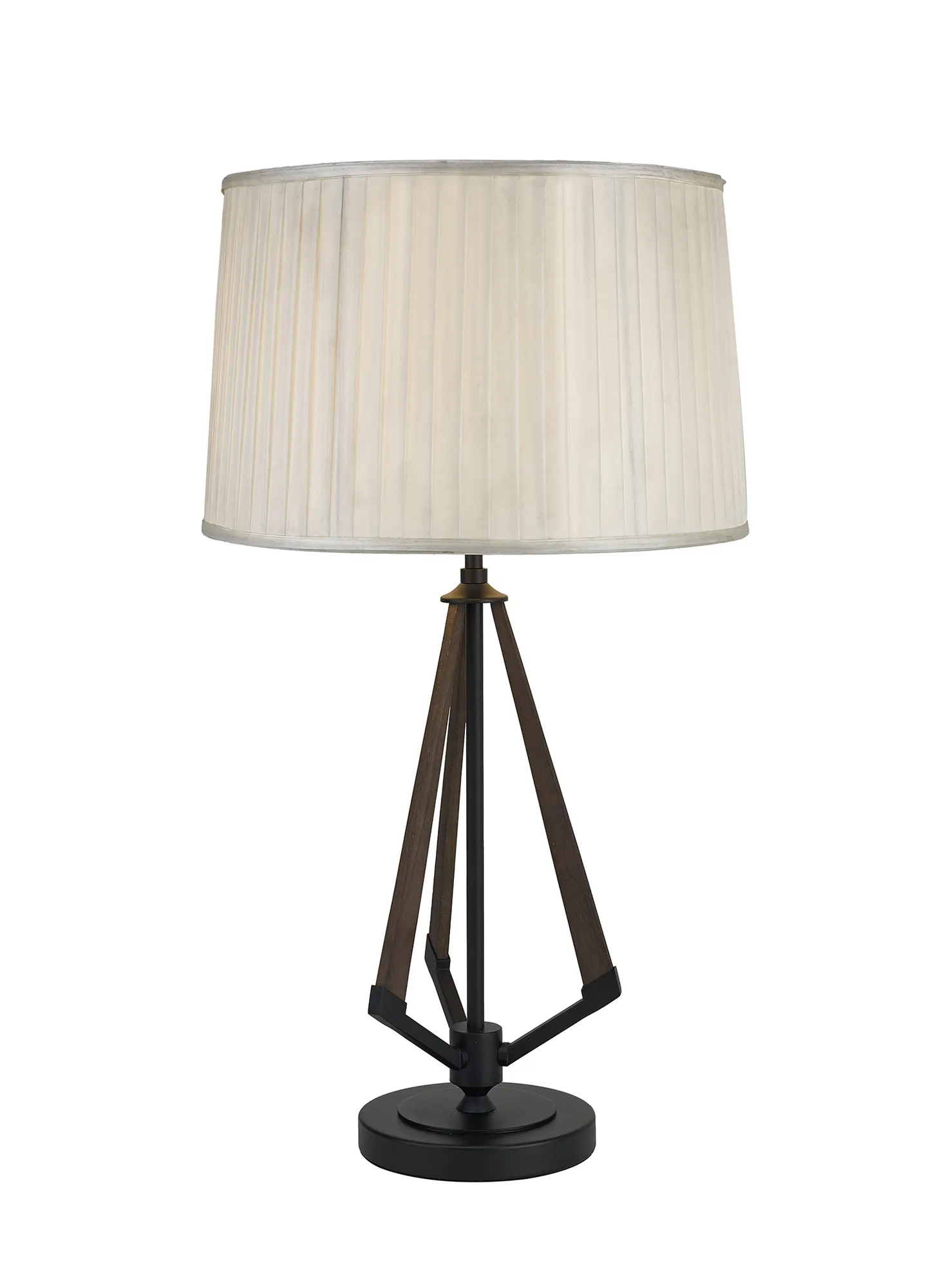 IL32956BL/CR  Hilton Table Lamp, 1 Light E27, Satin Black/Dark Grey Wood/Cream 22x26cm Shade